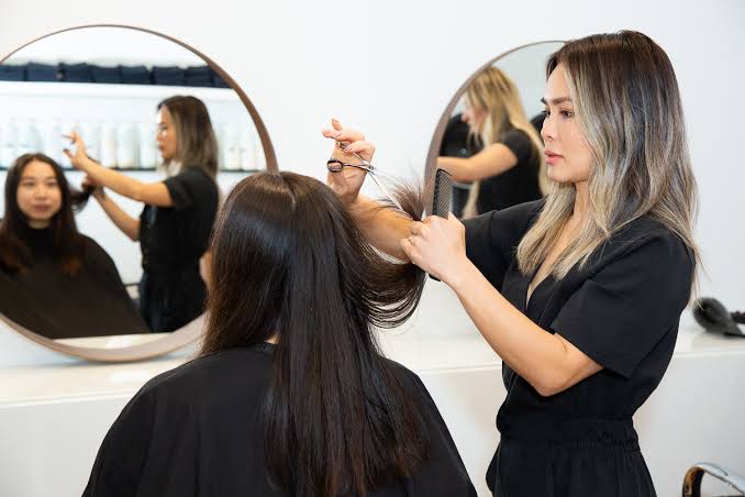 Stylist cutting a client's hair